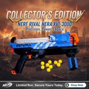 NERF Rival Artemis XVII-3000 Blue Blaster – High-Capacity 30-Round Internal Magazine, Slam-Fire Action & Rotating Barrel –  Team Blue Outdoor Battle Toy for Teens 14+