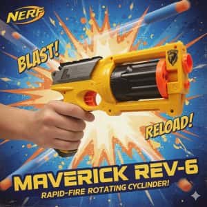 Nerf N-Strike Maverick REV-6 Blaster | 6-Dart Rotating Drum | Classic Outdoor Toy for Kids & Adults (Ages 14+) | Collector's Edition