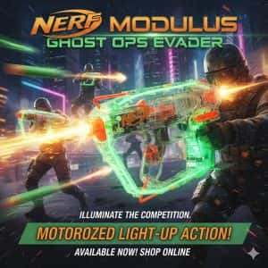 Nerf Modulus Ghost Ops Evader: Motorized Light-Up Blaster System with Stealth Mode & 6-Dart Clip