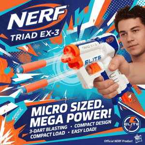 Nerf N-Strike Elite Triad EX-3 Blaster (Ages 14+): Compact 3-Dart Outdoor Toy for Kids & Adults